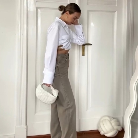 🦋 Bloggers’ Favorite 🦋 ZARA BELTED CROPPED GABARDINE SHIRT ZW COLLECTION SZ M - Picture 6 of 13